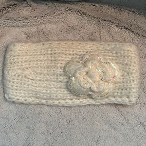 White iridescent Flower Headband Beanie
